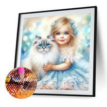 Load image into Gallery viewer, Cat And Little Girl 40*40CM(Canvas) Full Round Drill Diamond Painting
