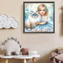 Load image into Gallery viewer, Cat And Little Girl 40*40CM(Canvas) Full Round Drill Diamond Painting
