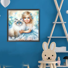 Load image into Gallery viewer, Cat And Little Girl 40*40CM(Canvas) Full Round Drill Diamond Painting
