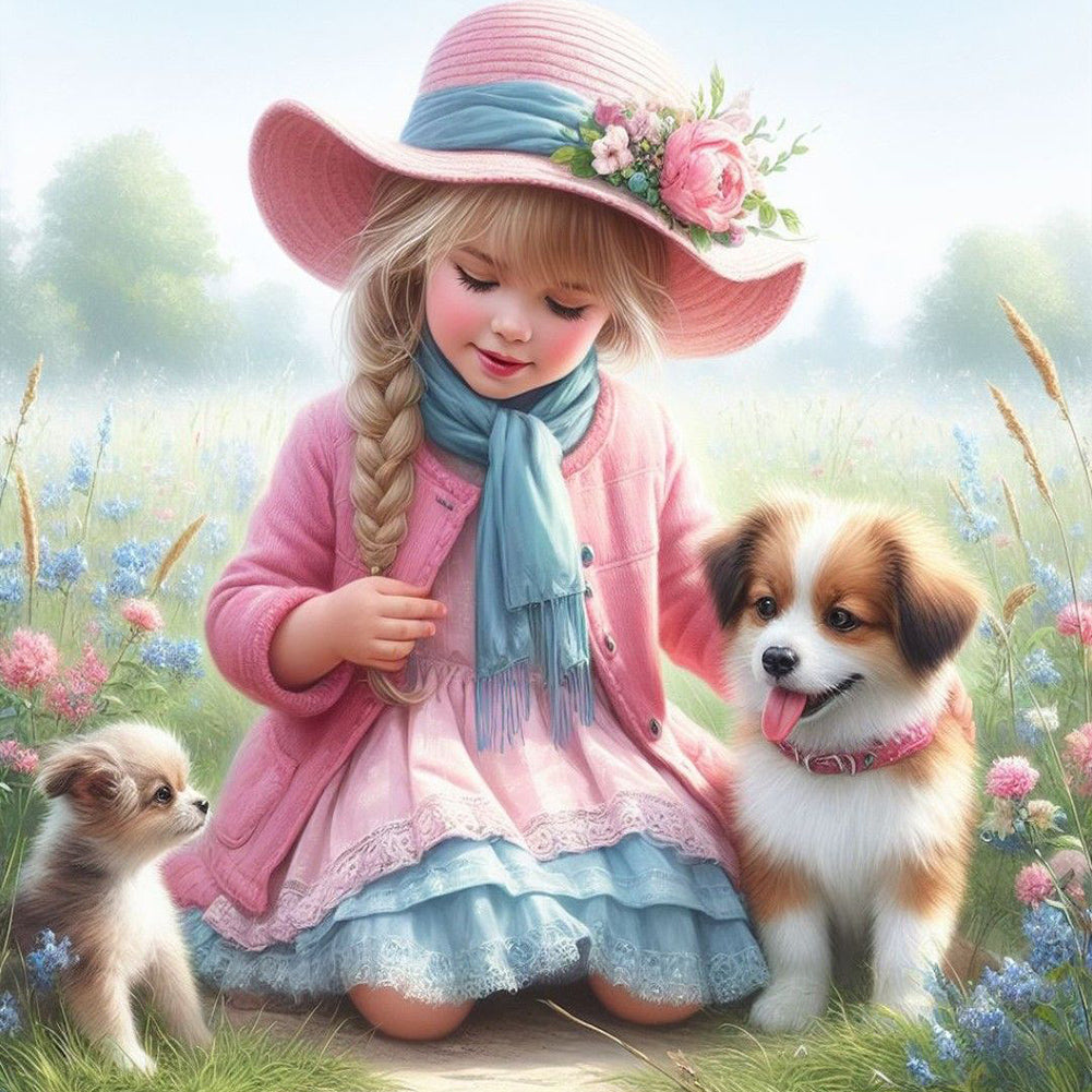 Dog And Little Girl 40*40CM(Canvas) Full Round Drill Diamond Painting