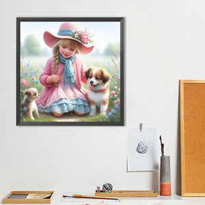 Dog And Little Girl 40*40CM(Canvas) Full Round Drill Diamond Painting