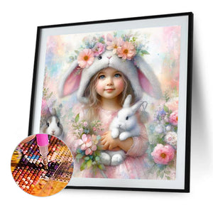 Bunny And Little Girl 40*40CM(Canvas) Full Round Drill Diamond Painting