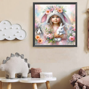 Bunny And Little Girl 40*40CM(Canvas) Full Round Drill Diamond Painting