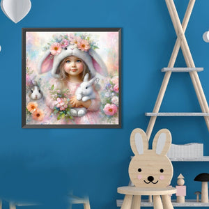 Bunny And Little Girl 40*40CM(Canvas) Full Round Drill Diamond Painting