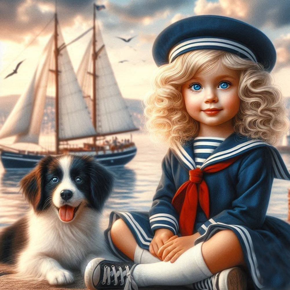 Dog And Little Girl 40*40CM(Canvas) Full Round Drill Diamond Painting