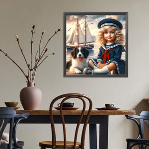 Dog And Little Girl 40*40CM(Canvas) Full Round Drill Diamond Painting