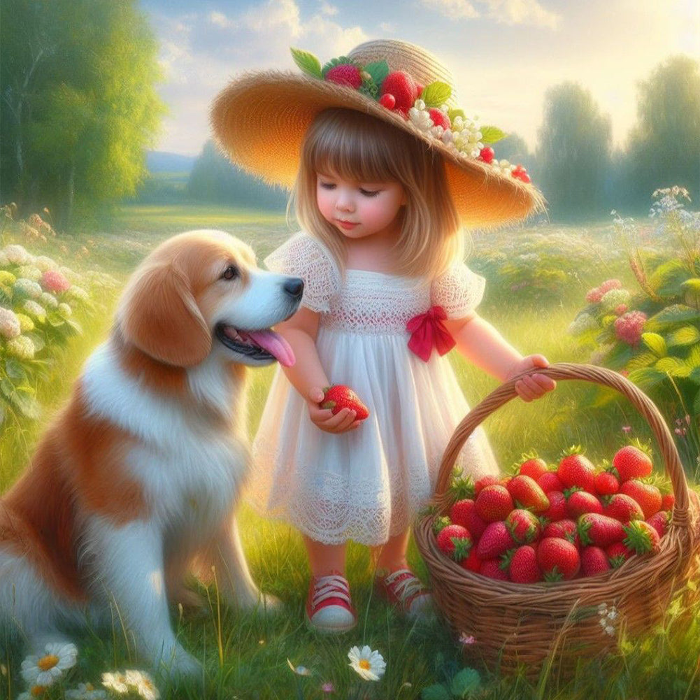 Dog And Little Girl 40*40CM(Canvas) Full Round Drill Diamond Painting