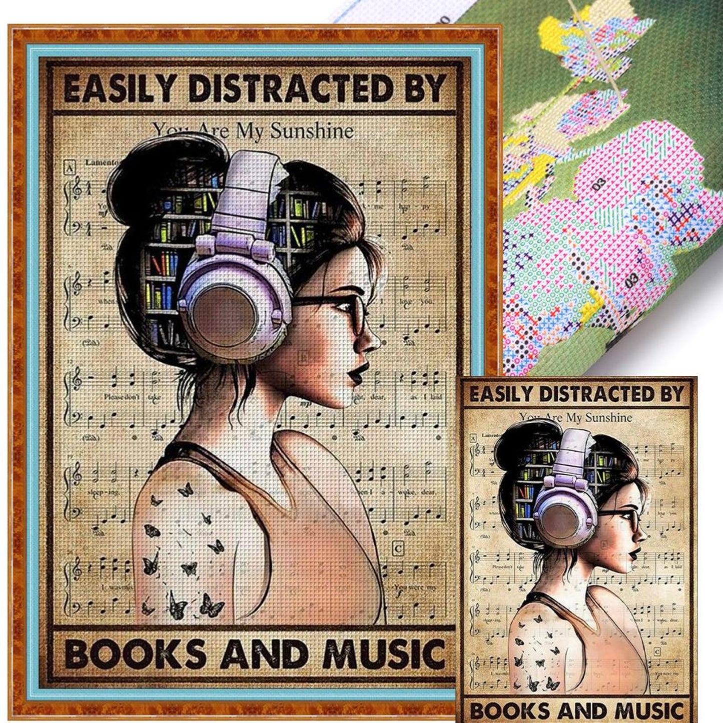 Girl With Headphones - Full 11CT Stamped Cross Stitch 40x60CM - Huacan