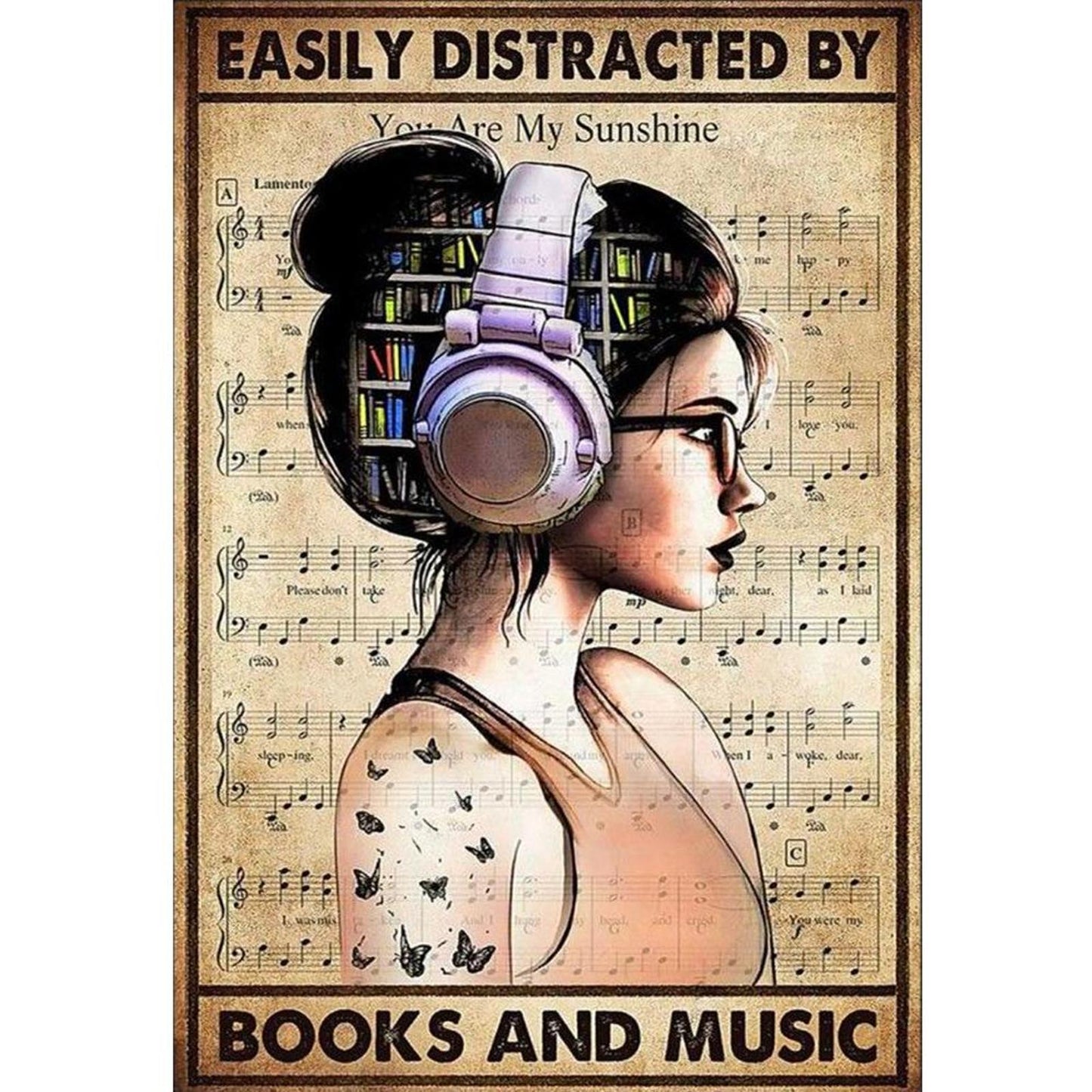 Girl With Headphones - Full 11CT Stamped Cross Stitch 40x60CM - Huacan