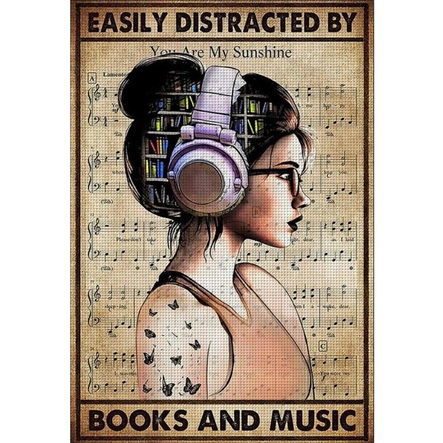 Girl With Headphones - Full 11CT Stamped Cross Stitch 40x60CM - Huacan