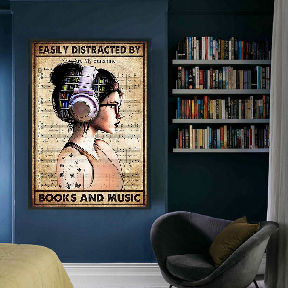 Girl With Headphones - Full 11CT Stamped Cross Stitch 40x60CM - Huacan