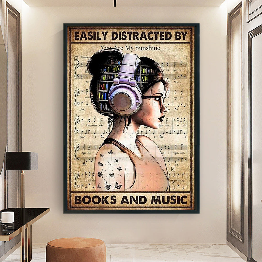 Girl With Headphones - Full 11CT Stamped Cross Stitch 40x60CM - Huacan