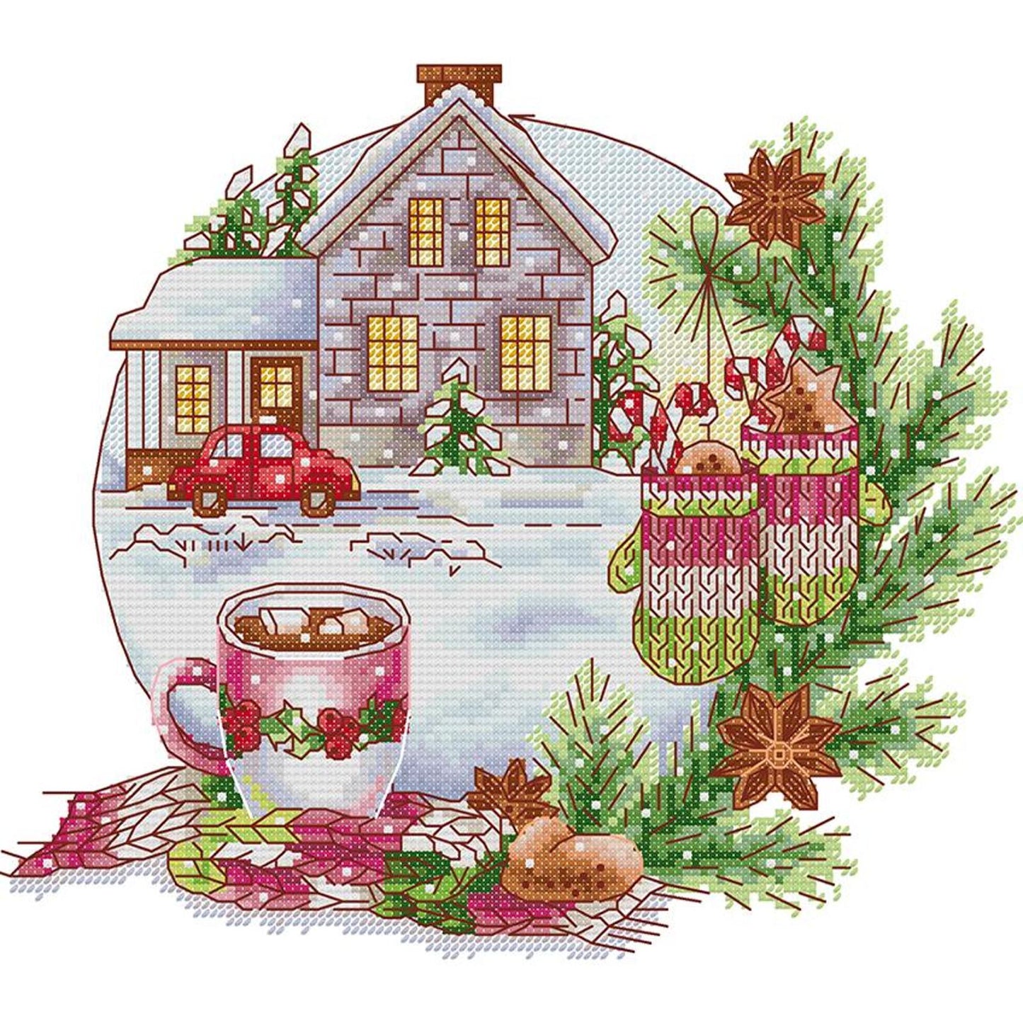 Warm Christmas Mood - Partial 14CT Stamped Cross Stitch 34x30CM - Joy Sunday Backstitch