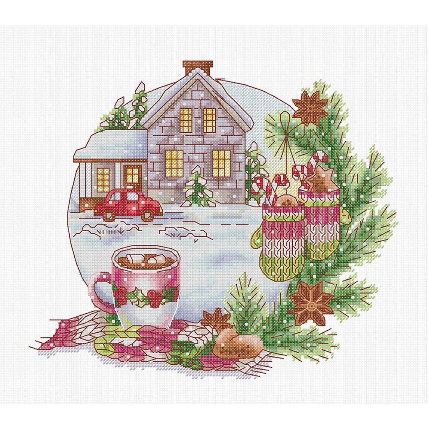 Warm Christmas Mood - Partial 14CT Stamped Cross Stitch 34x30CM - Joy Sunday Backstitch