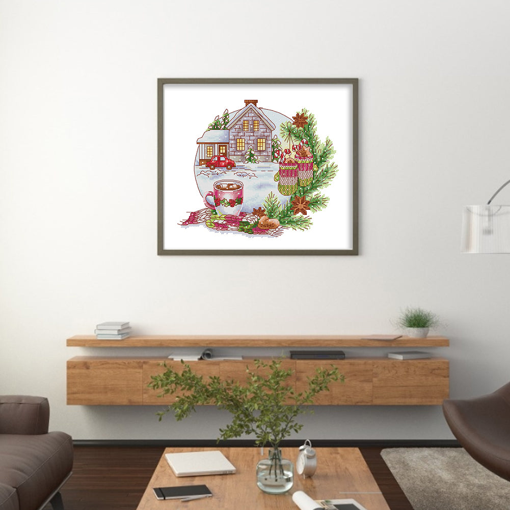 Warm Christmas Mood - Partial 14CT Stamped Cross Stitch 34x30CM - Joy Sunday Backstitch