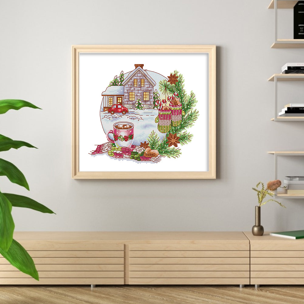 Warm Christmas Mood - Partial 14CT Stamped Cross Stitch 34x30CM - Joy Sunday Backstitch