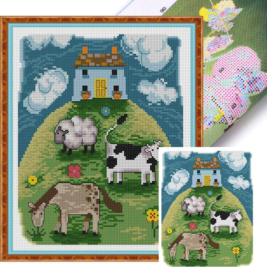 Pasture - Full 14CT Stamped Cross Stitch 26x30CM - Joy Sunday Backstitch