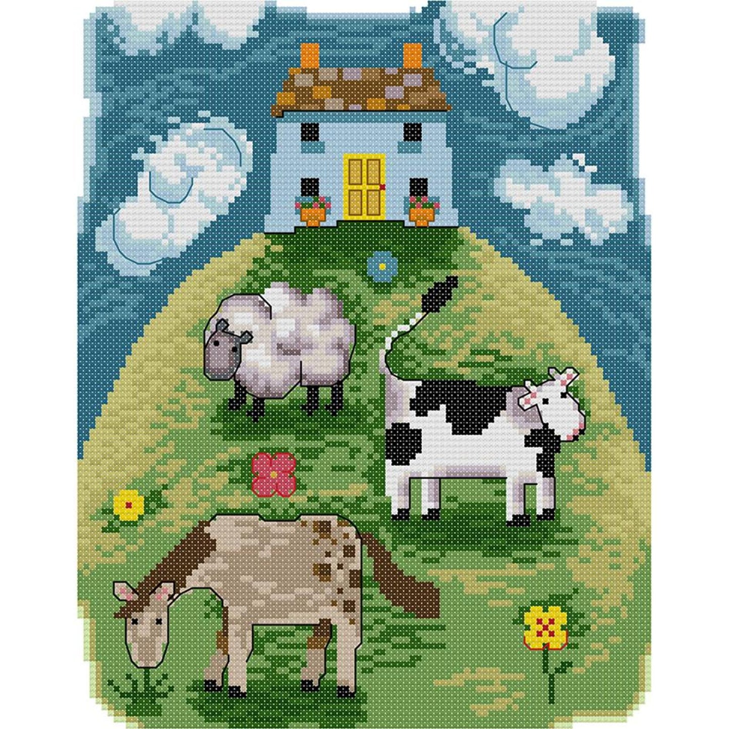 Pasture - Full 14CT Stamped Cross Stitch 26x30CM - Joy Sunday Backstitch