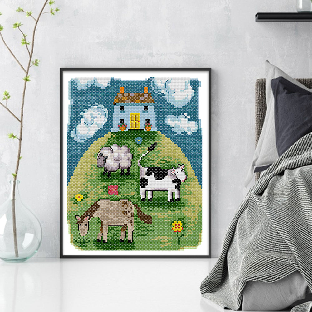 Pasture - Full 14CT Stamped Cross Stitch 26x30CM - Joy Sunday Backstitch