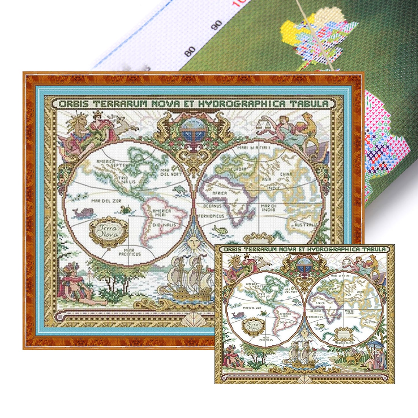 Old World Map - Full 14CT Stamped Cross Stitch 51x42CM - Joy Sunday