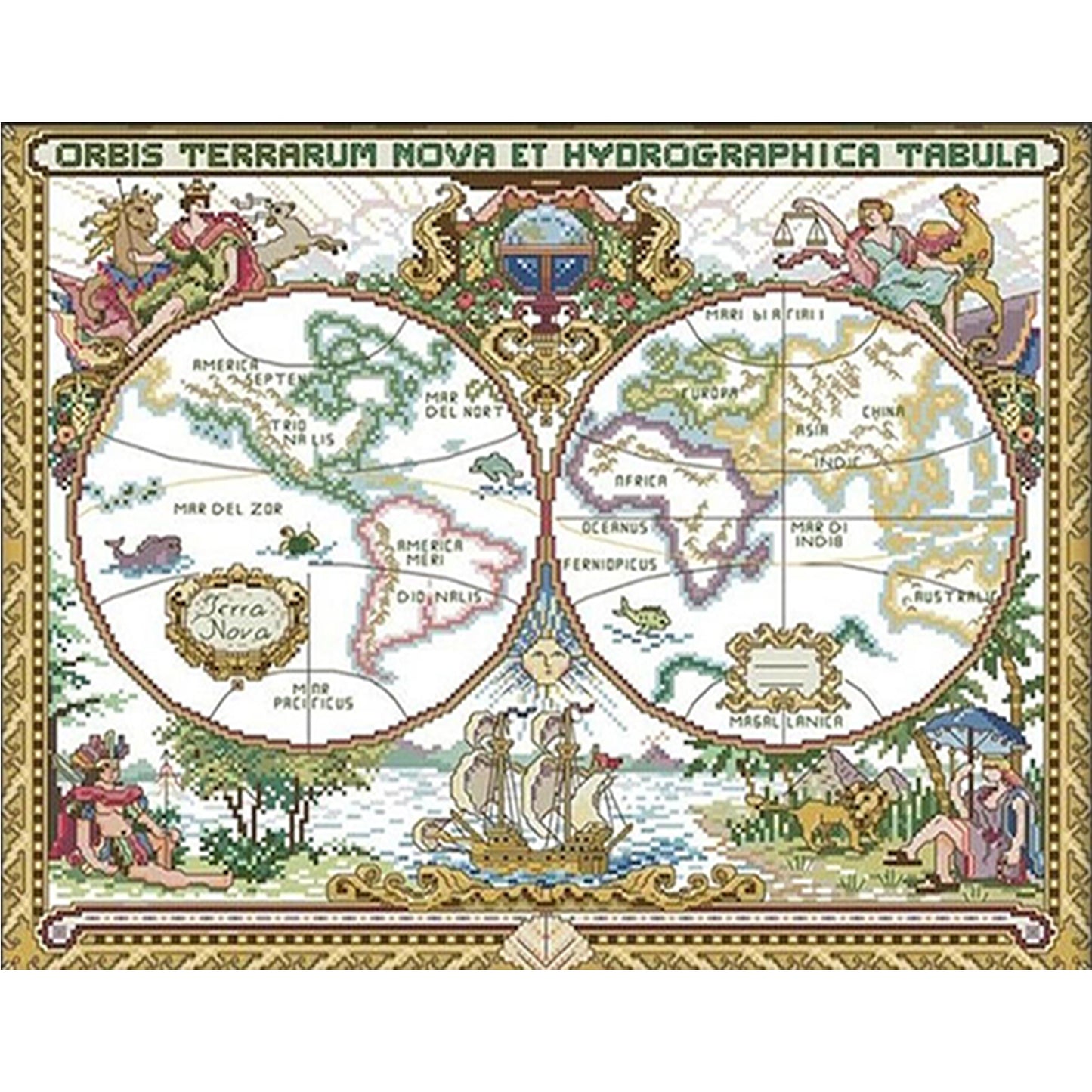 Old World Map - Full 14CT Stamped Cross Stitch 51x42CM - Joy Sunday