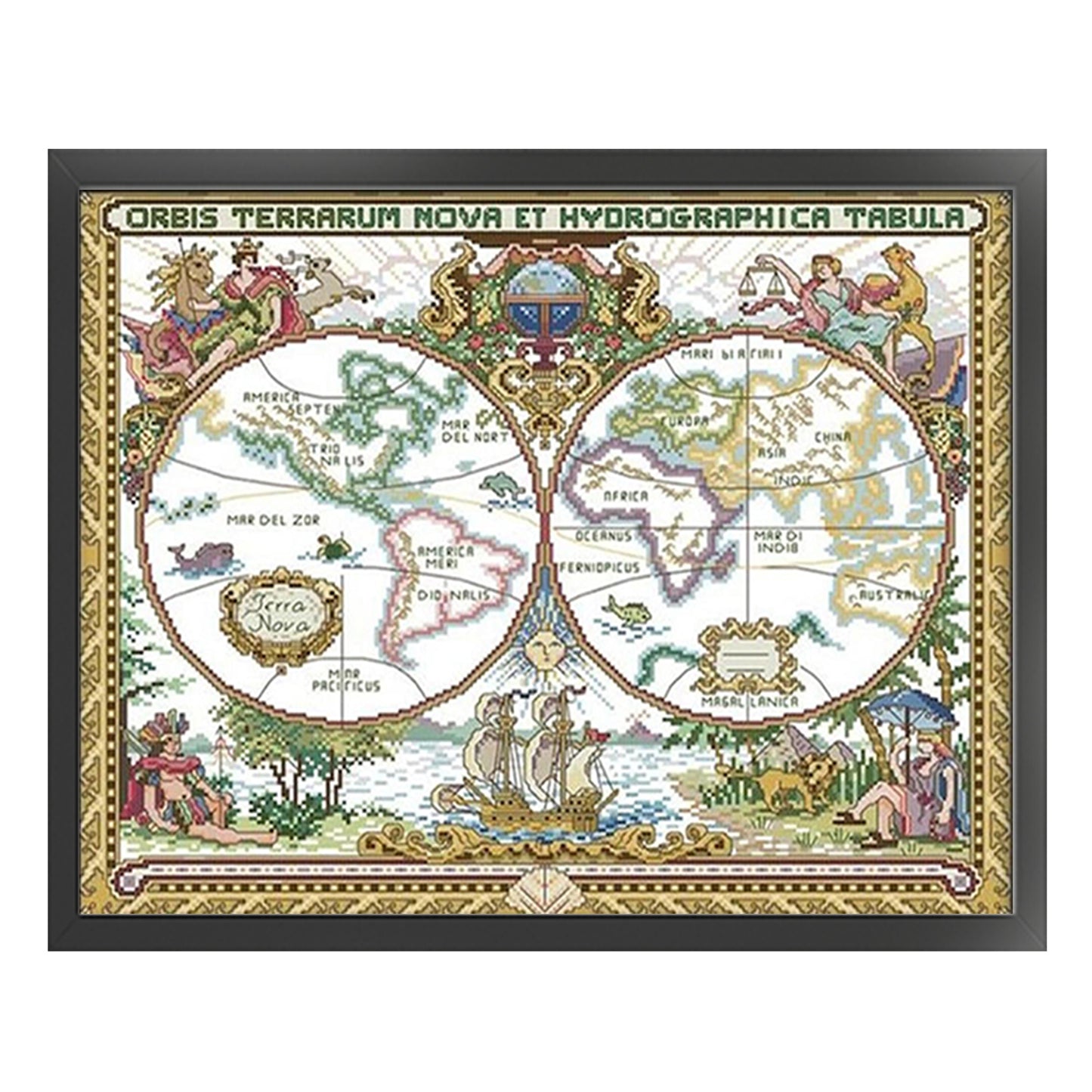 Old World Map - Full 14CT Stamped Cross Stitch 51x42CM - Joy Sunday