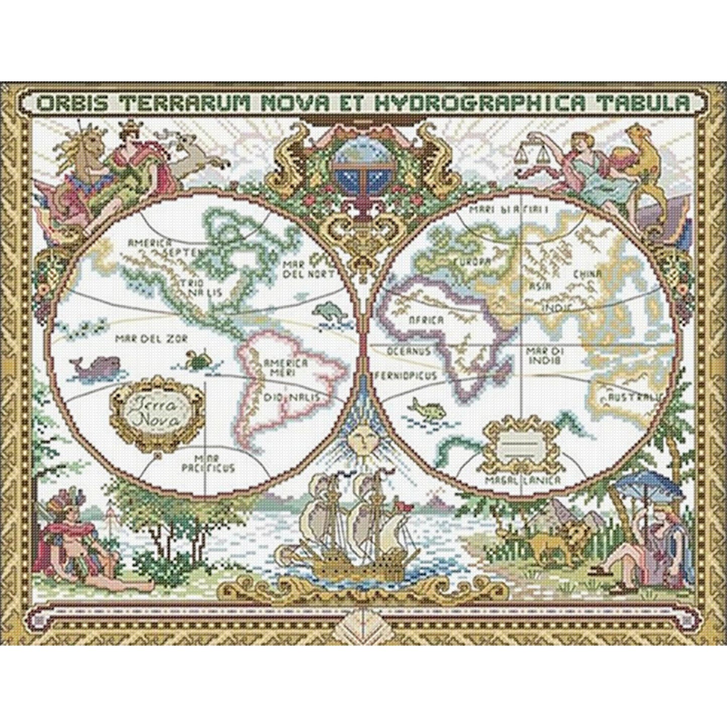 Old World Map - Full 14CT Stamped Cross Stitch 51x42CM - Joy Sunday