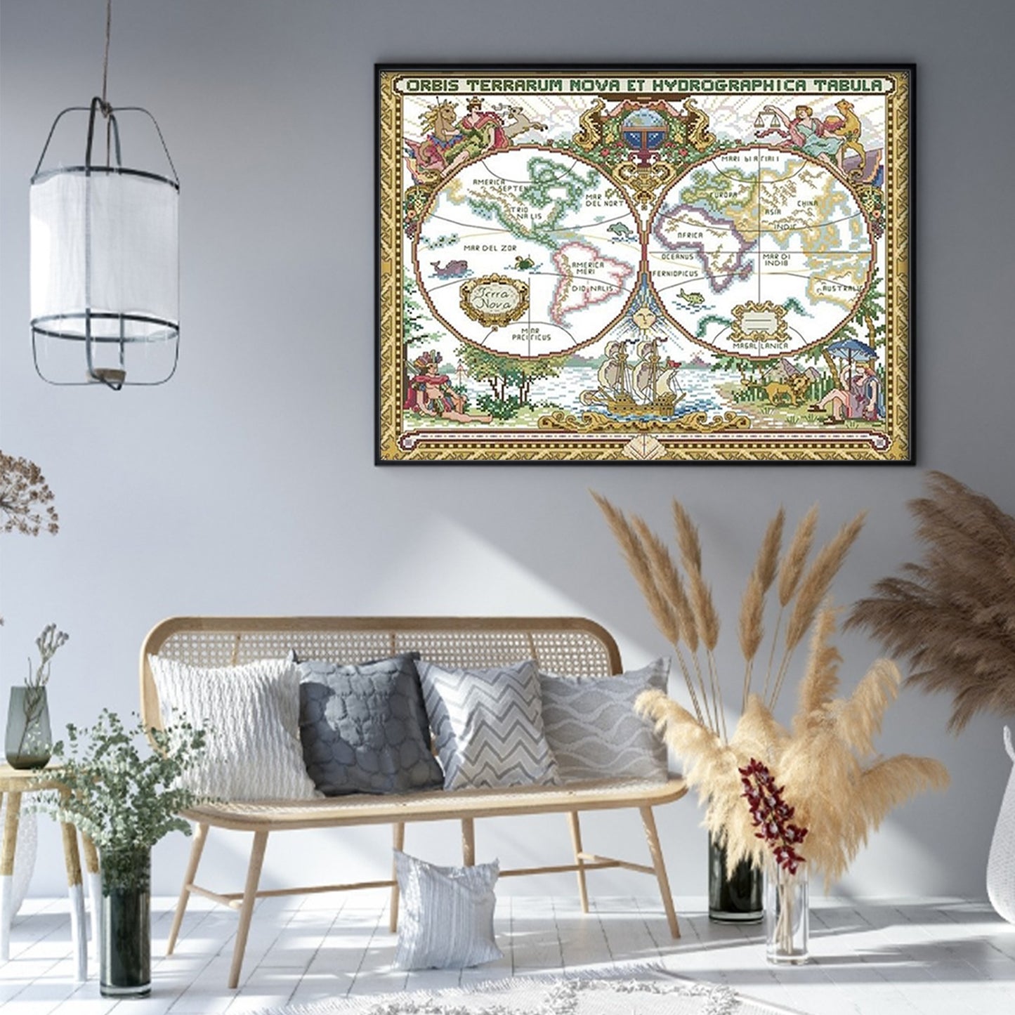 Old World Map - Full 14CT Stamped Cross Stitch 51x42CM - Joy Sunday