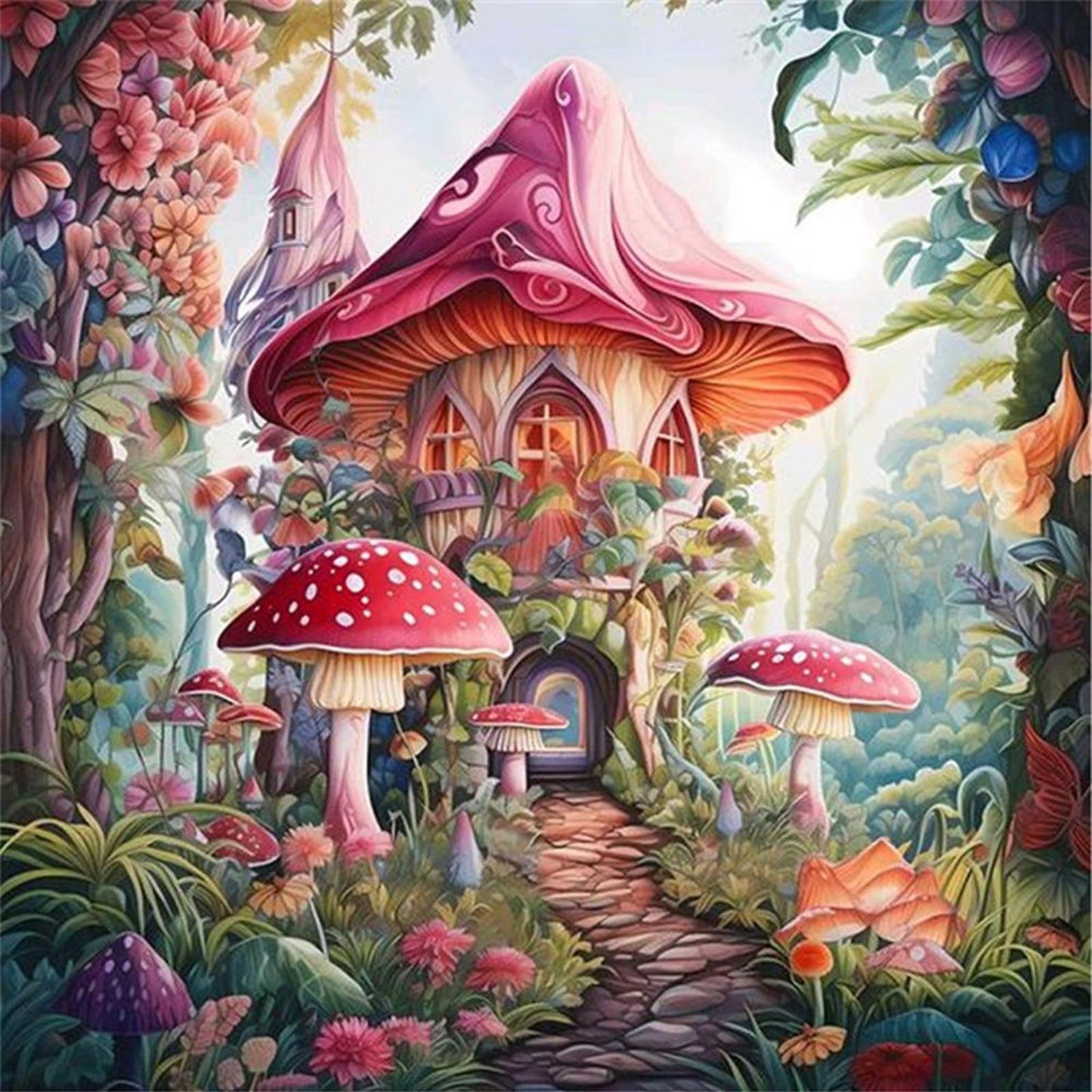 Mushroom Cabin - Full 16CT Stamped Cross Stitch 40x40CM - Huacan