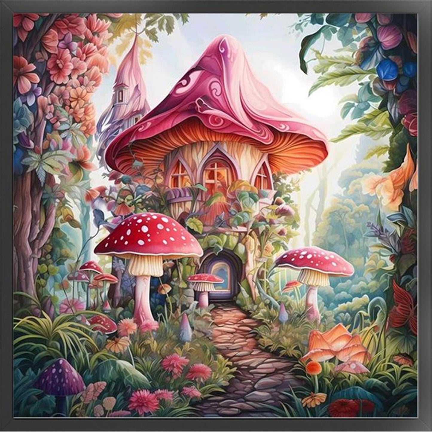 Mushroom Cabin - Full 16CT Stamped Cross Stitch 40x40CM - Huacan