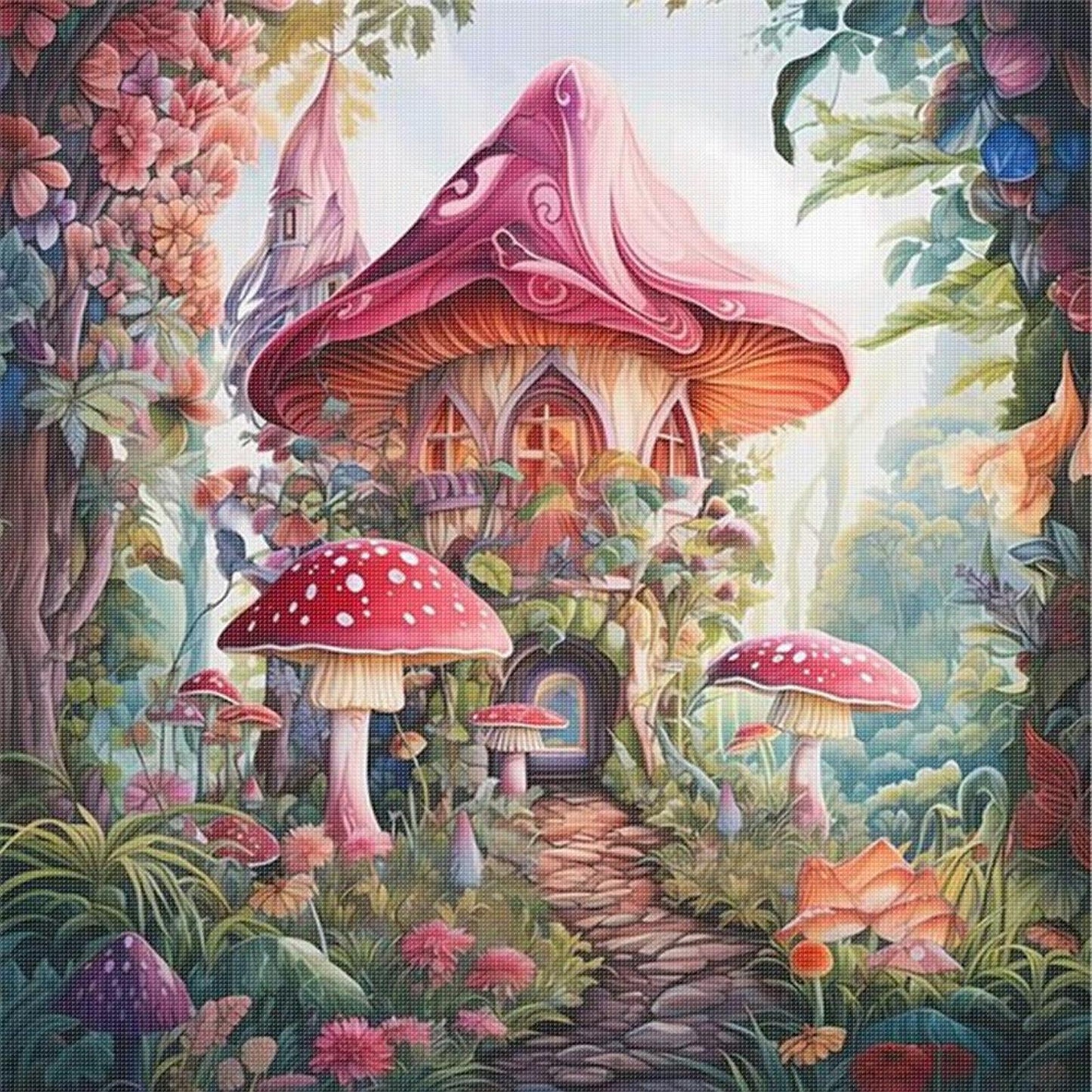 Mushroom Cabin - Full 16CT Stamped Cross Stitch 40x40CM - Huacan
