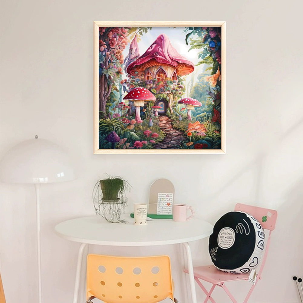 Mushroom Cabin - Full 16CT Stamped Cross Stitch 40x40CM - Huacan