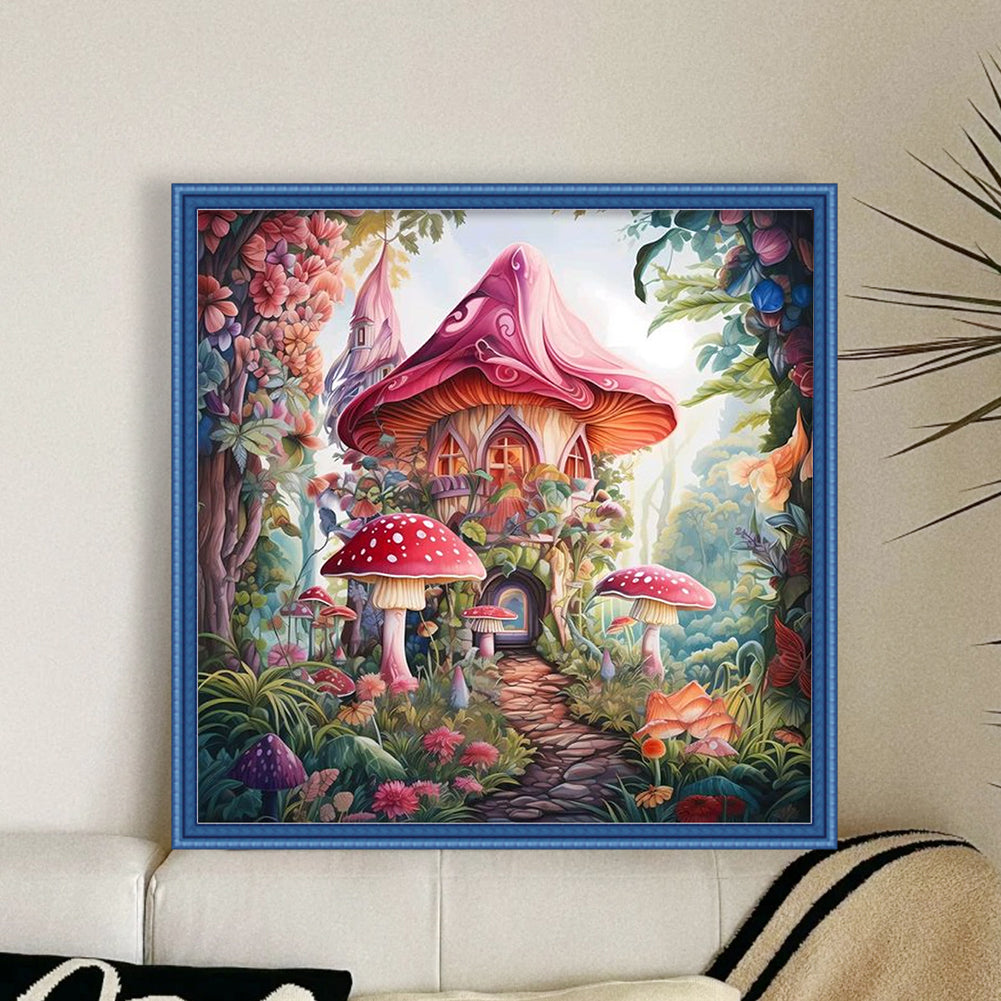 Mushroom Cabin - Full 16CT Stamped Cross Stitch 40x40CM - Huacan