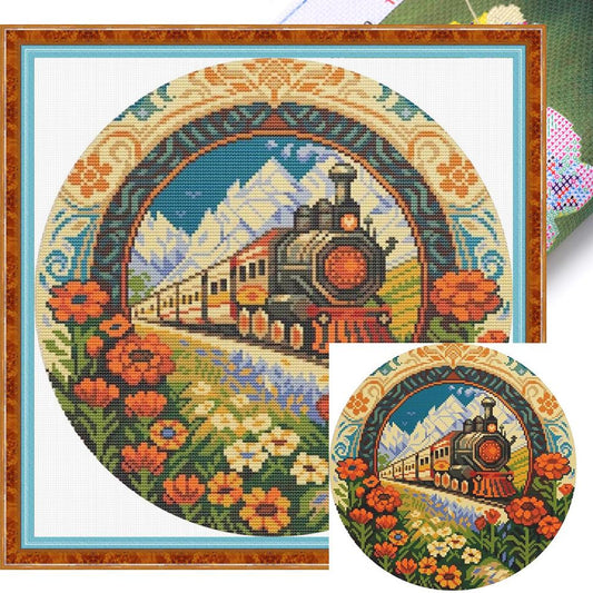 Train - Full 18CT Stamped Cross Stitch 25x25CM - Huacan