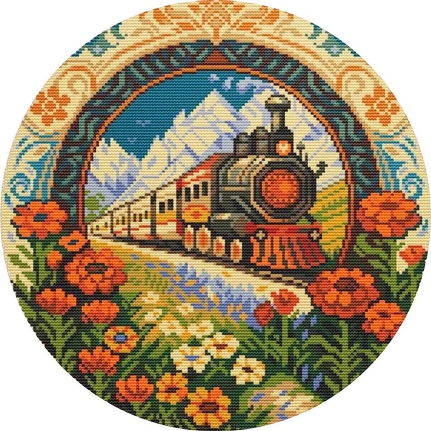 Train - Full 18CT Stamped Cross Stitch 25x25CM - Huacan