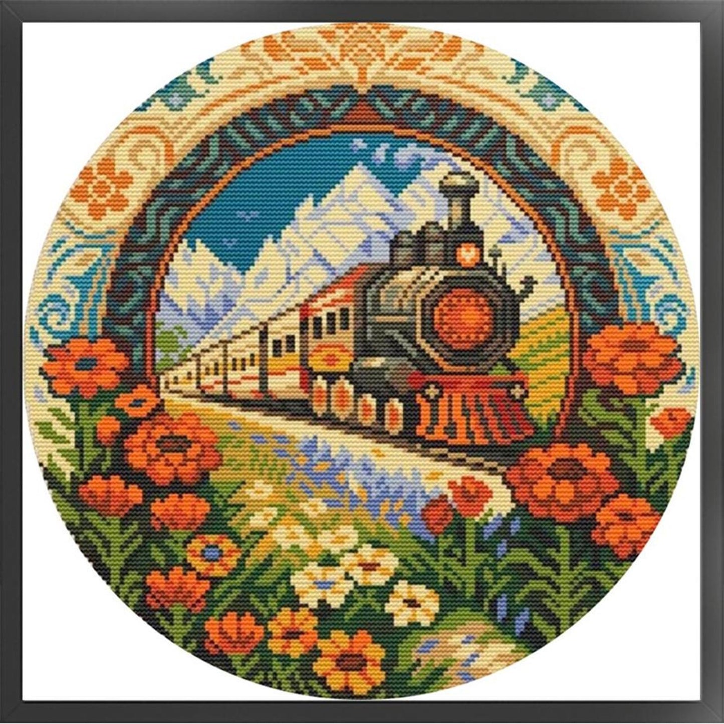 Train - Full 18CT Stamped Cross Stitch 25x25CM - Huacan