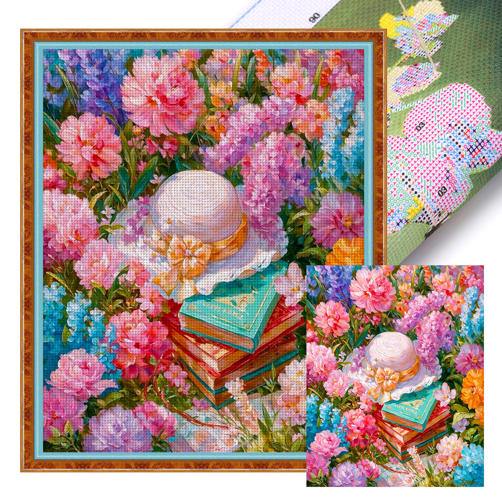 Hat in a Flower Field - 40*50CM 14CT Stamped Cross Stitch
