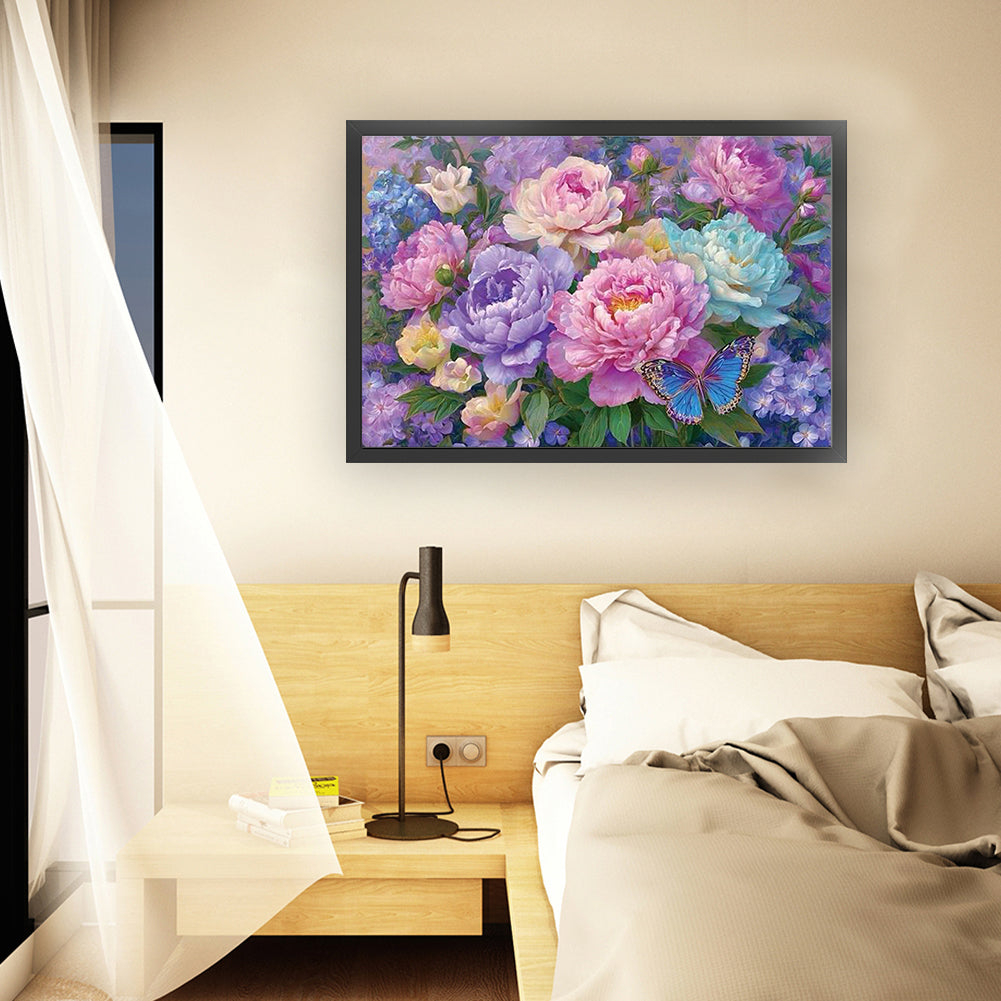 Flowers And Butterflies - Full 14CT Stamped Cross Stitch 60x40CM - Huacan