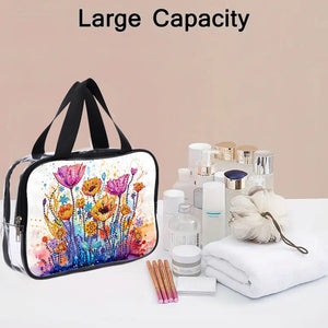DIY Flower Diamond Painting Bling Rhinestone Makeup Bag Large Storage Bag