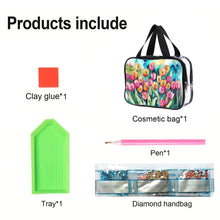 Load image into Gallery viewer, DIY Flower Diamond Painting Bling Rhinestone Makeup Bag Large Storage Bag
