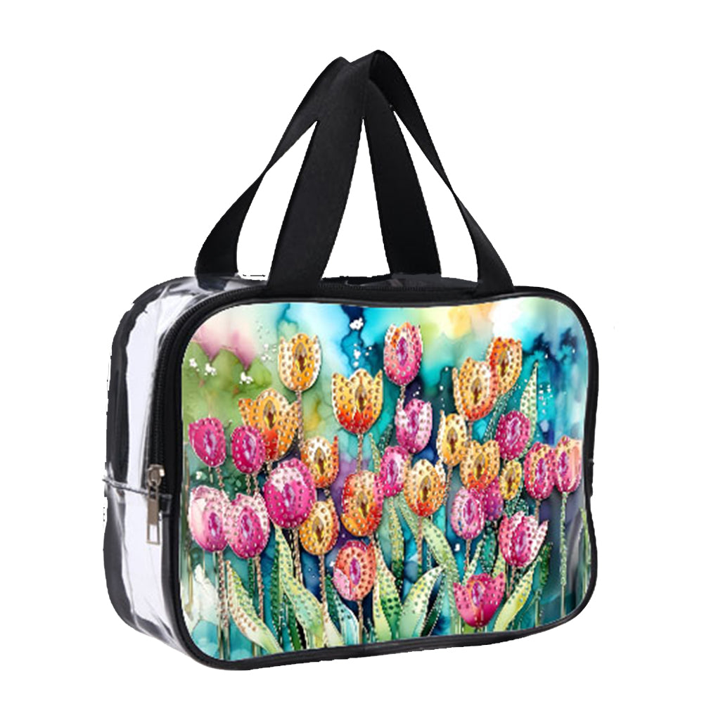 DIY Flower Diamond Painting Bling Rhinestone Makeup Bag Large Storage Bag
