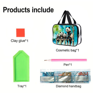 DIY Panda Diamond Painting Bling Rhinestone Makeup Bag Large Storage Bag