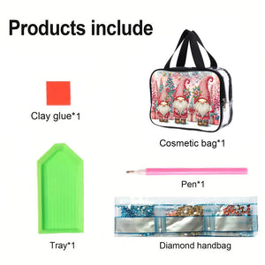 DIY Gnome Diamond Painting Bling Rhinestone Makeup Bag Large Storage Bag