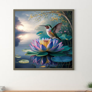 Hummingbird And Lotus 30*30CM(Canvas) Full Round Drill Diamond Painting