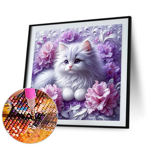 Cat And Flower 30*30CM(Canvas) Full Round Drill Diamond Painting