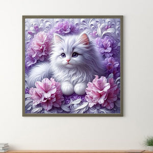 Cat And Flower 30*30CM(Canvas) Full Round Drill Diamond Painting