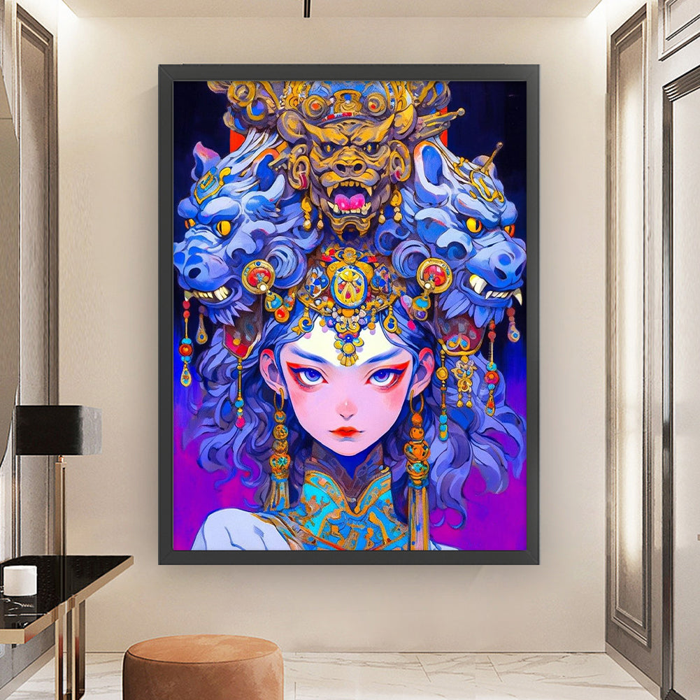 Chinese Opera Girl - Full 11CT Stamped Cross Stitch 45x60CM - Huacan