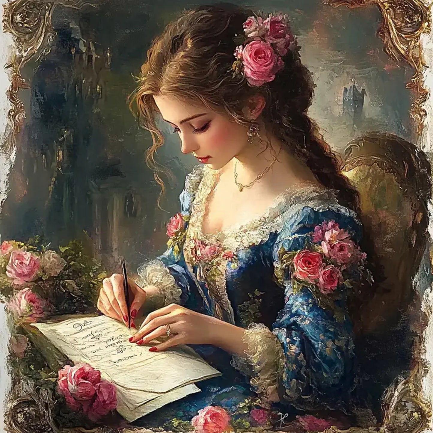 Victorian Girl - Full 18CT Stamped Cross Stitch 45x45CM - Huacan