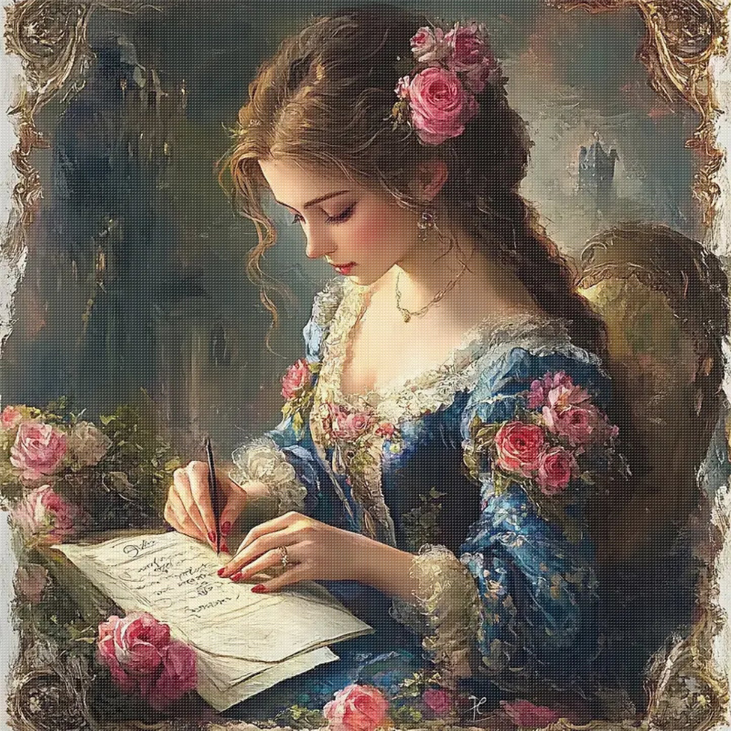Victorian Girl - Full 18CT Stamped Cross Stitch 45x45CM - Huacan