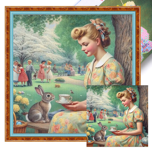 Vintage Park Tea Party - Full 18CT Stamped Cross Stitch 40x40CM - Huacan